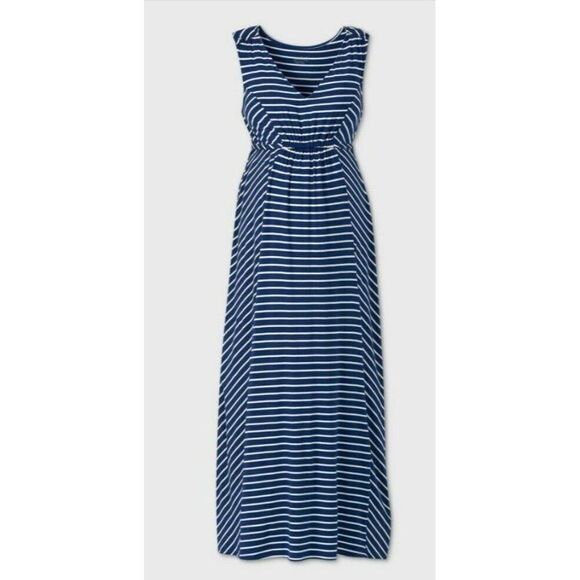 Isabel Maternity Maxi Dress Women's Blue White Stripe Small Sleeveless Stretch - Picture 6 of 6